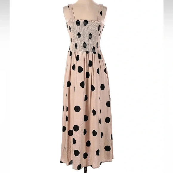 Blu Pepper Tan & Black Polka Dot Midi Dress Linen Blend Nordstroms Size Small S - Picture 4 of 6
